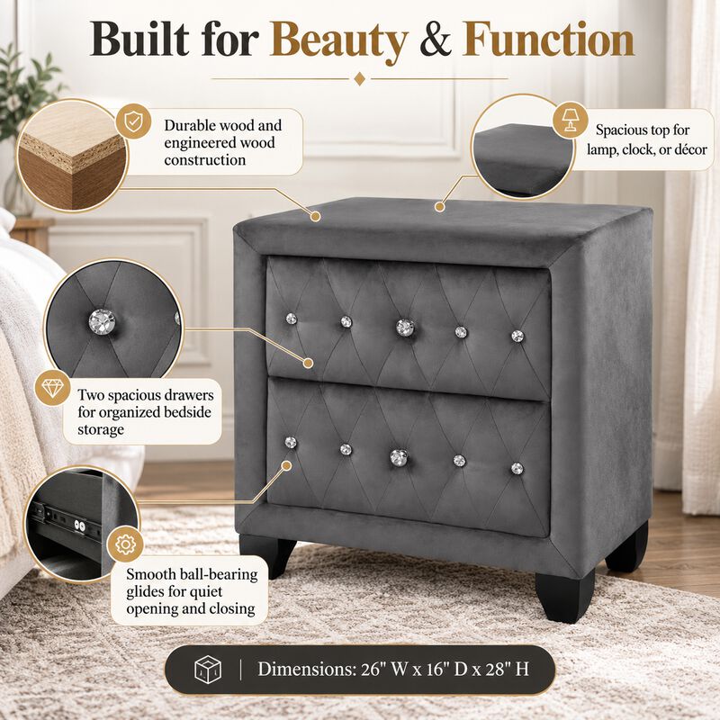 Ceralissiq Tufted 2-Drawer Nightstand image number 4