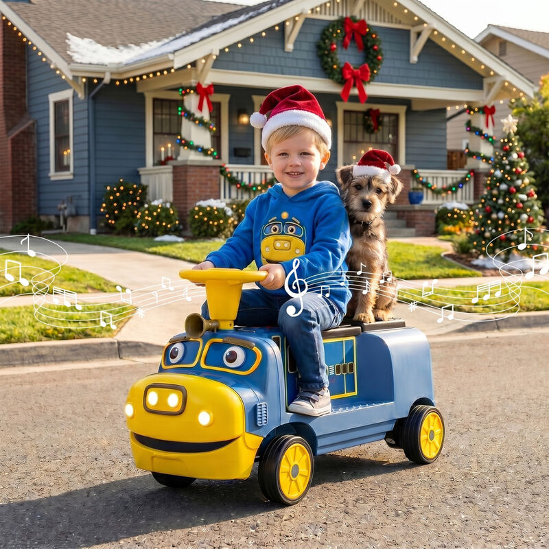12V Kids Ride On Train with 2 Seats Height Adjustable Seat and Music for Backyard image number 1