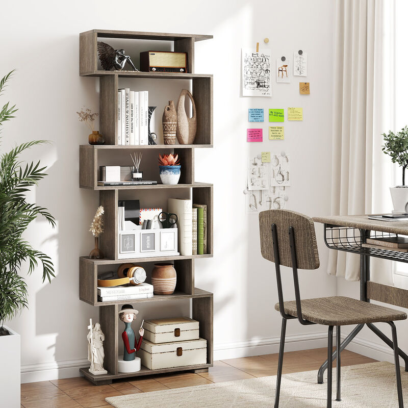 Geometric 6 Tier Bookshelf with 2 Anti Tipping Kits for Home Office Organization image number 4