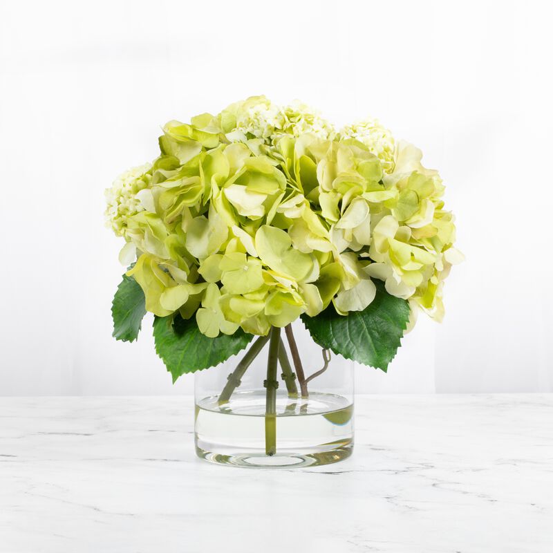 Silk hydrangeas centerpiece arrangement in vase