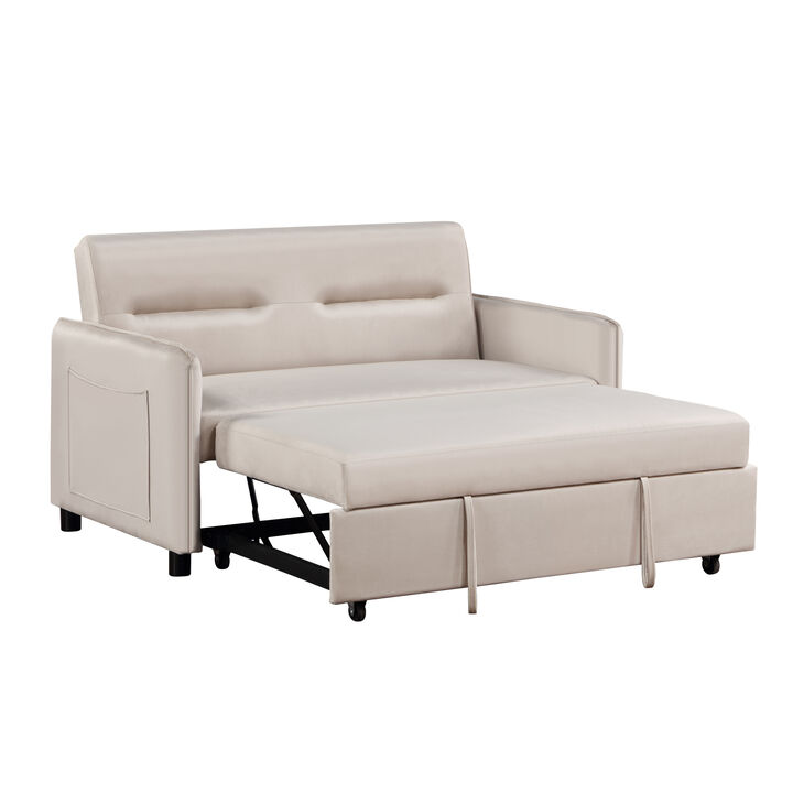 57" Upholstered Sleeper Sofa 2 Seat sofa bed with 2 Pillow Beige