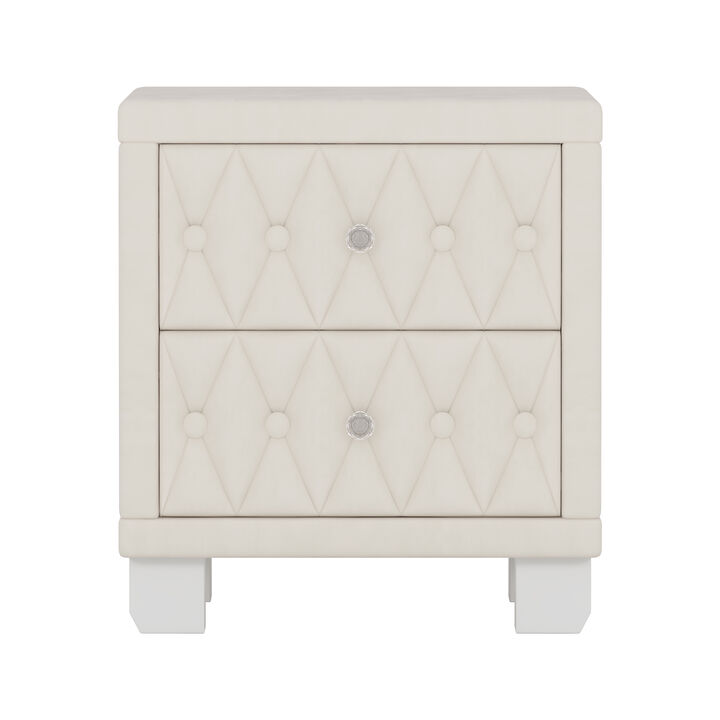 Merax Elegant Velvet Nightstand with 2 Drawers and Crystal Handle
