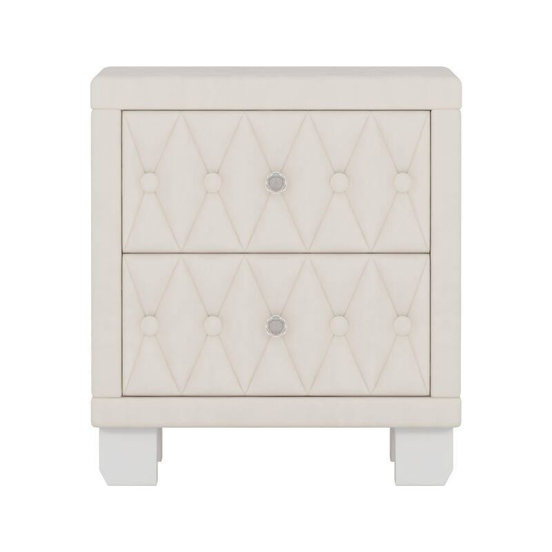 Merax Elegant Velvet Nightstand with 2 Drawers and Crystal Handle