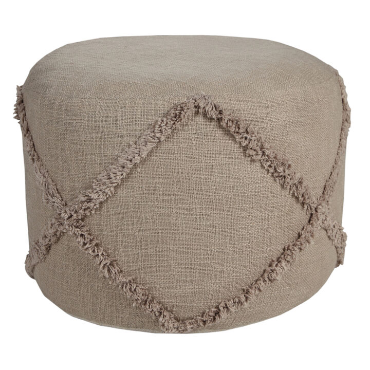 Cotton Cylinder Geometric Pouf Ottoman – Round Upholstered Footrest for Living Room