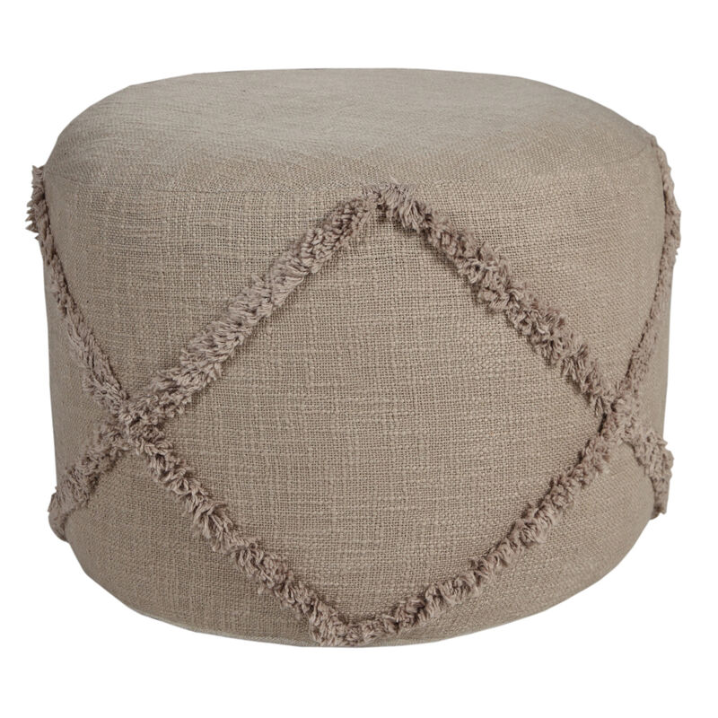 Cotton Cylinder Geometric Pouf Ottoman – Round Upholstered Footrest for Living Room