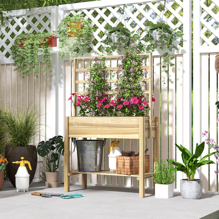 Hivvago Wooden Trellis Planter Box for Flowers and Herbs