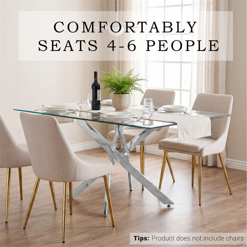 47.24 Inches Modern Rectangular Glass Table with Silver Frame image number 4
