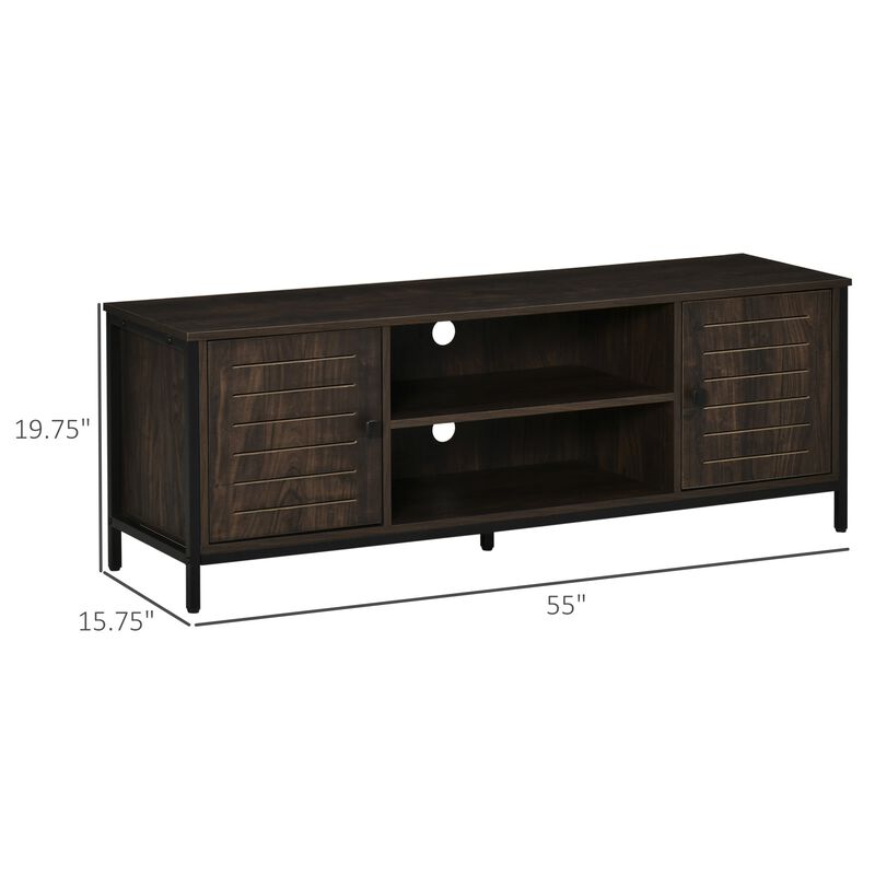 TV Stand for TVs up to 60", Industrial Entertainment Center Cabinet with Storage Shelves for Living Room or Bedroom, Dark Walnut image number 3