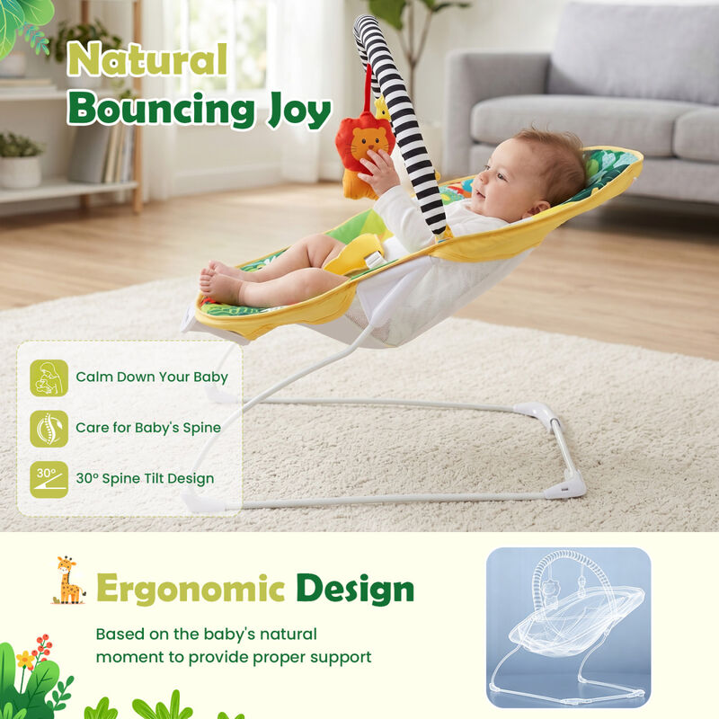 Portable Infant Rocker Seat with Detachable Toy Bar and Cushioned Seat image number 4
