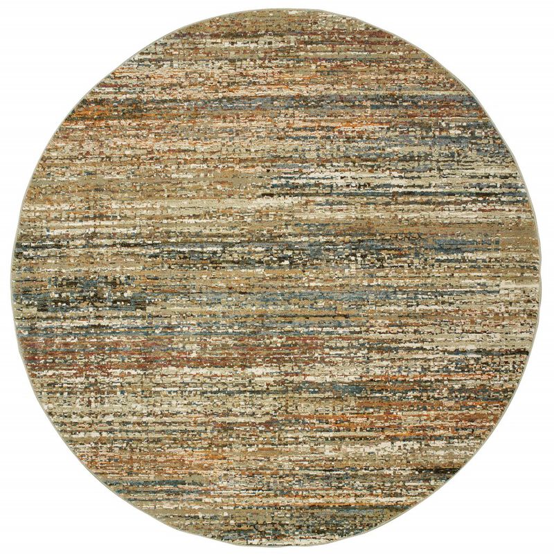 7' Round Gold And Green Abstract Area Rug image number 0