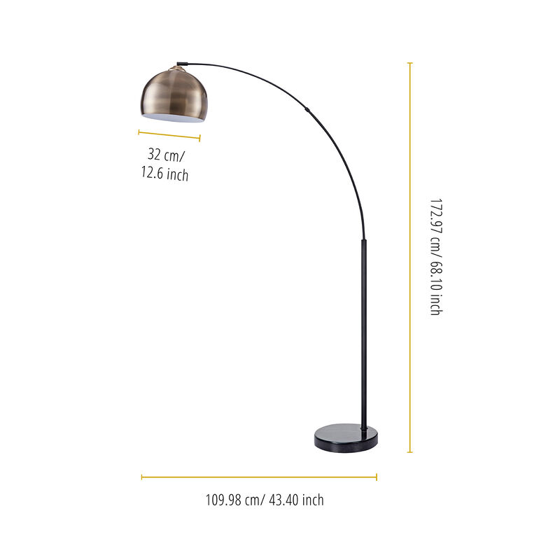 Arquer Arc 68" Metal Floor Lamp with Bell Shade, Antique Brass image number 4