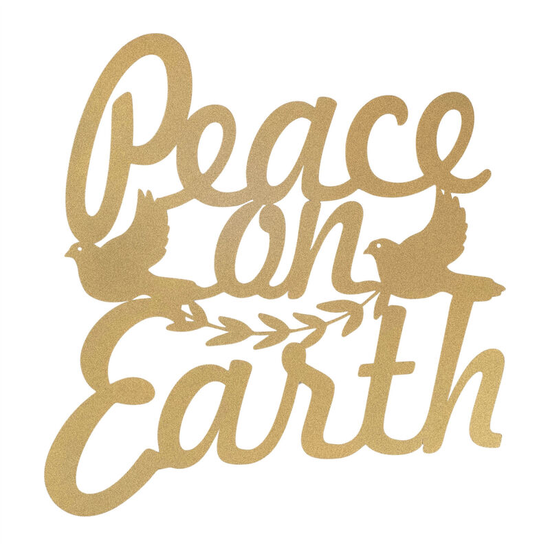 HomeRoots 16" X 14" Gold Metal Peace On Earth Metal Text Wall Decor image number 0