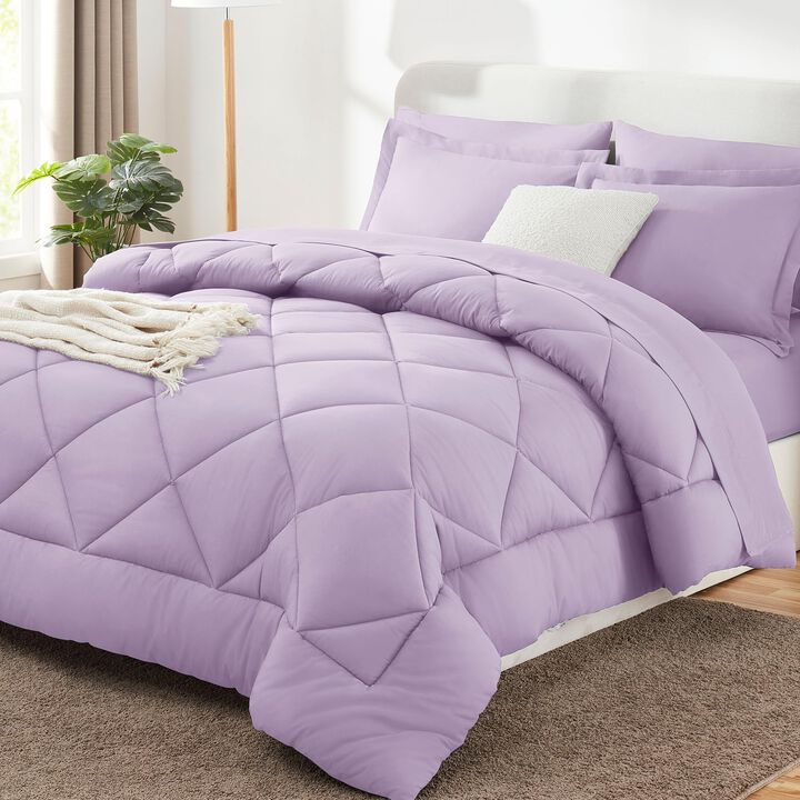 CozyLux Queen Comforter Set with Sheets 7 Pieces Bed in a Bag Light Purple All Season Lavender Bedding Sets with Comforter, Pill