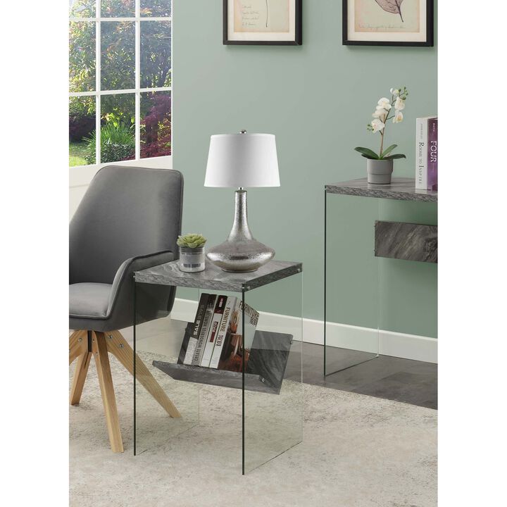 Convenience Concepts SoHo End Table with Shelf, Gray Faux Marble/Glass