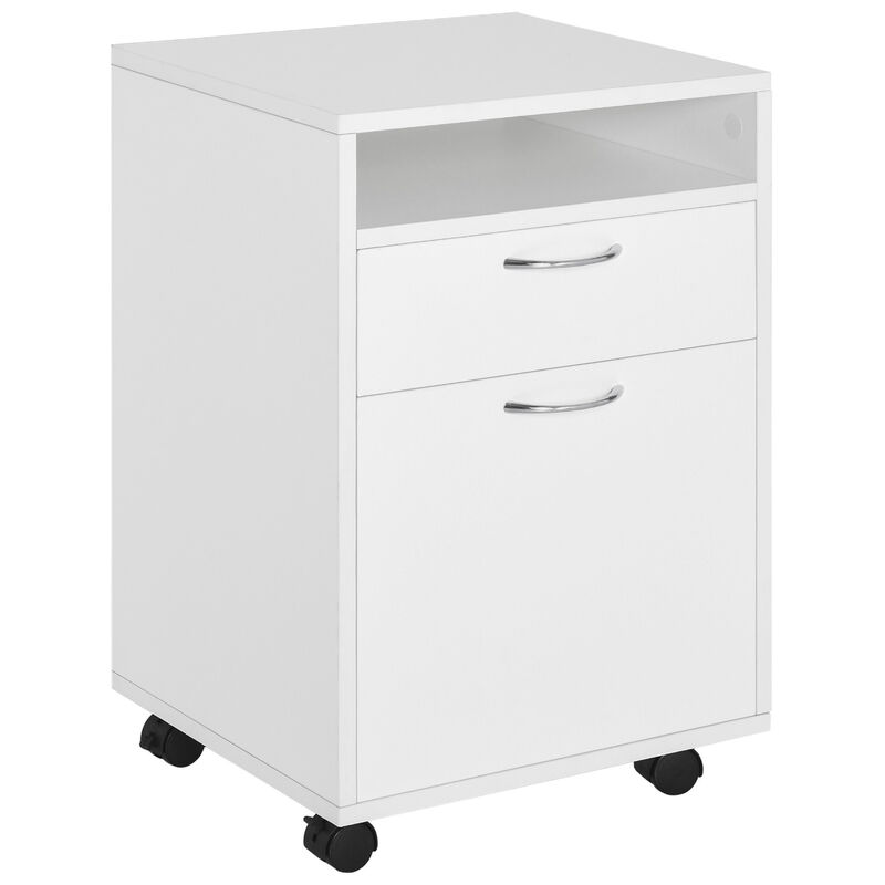 HOMCOM Mobile Storage Cabinet Organizer with Drawer and Cabinet, Printer Stand with Castors, White