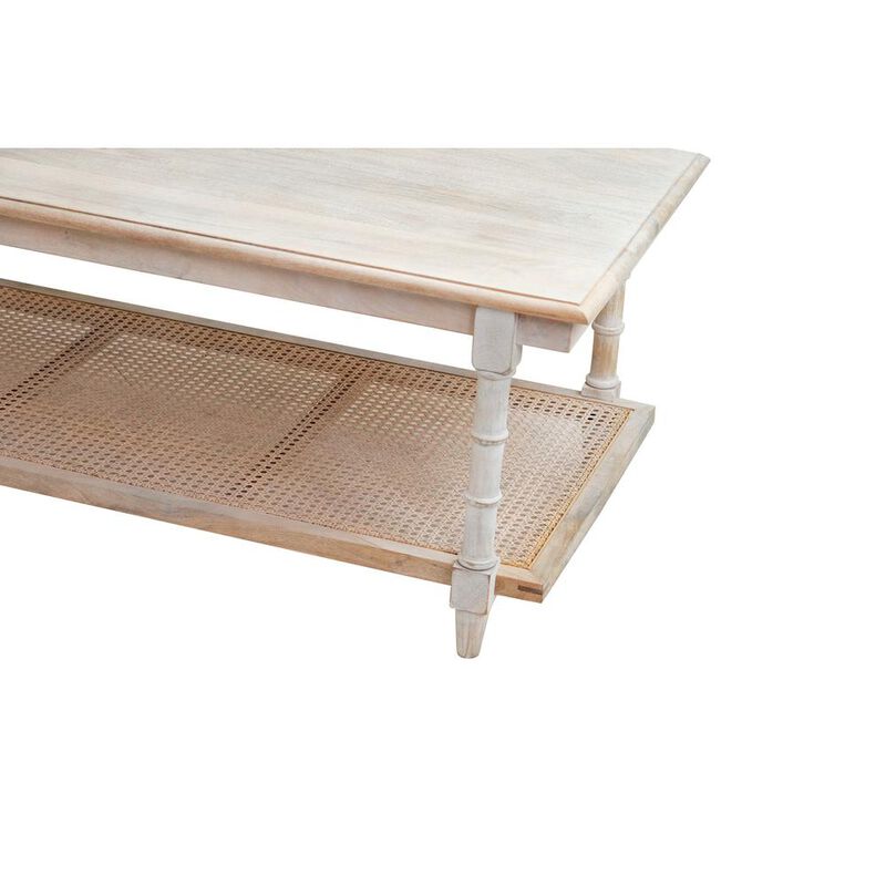 Carolina Living Chesterfield Wood & Cane Coffee Table - Whitewash