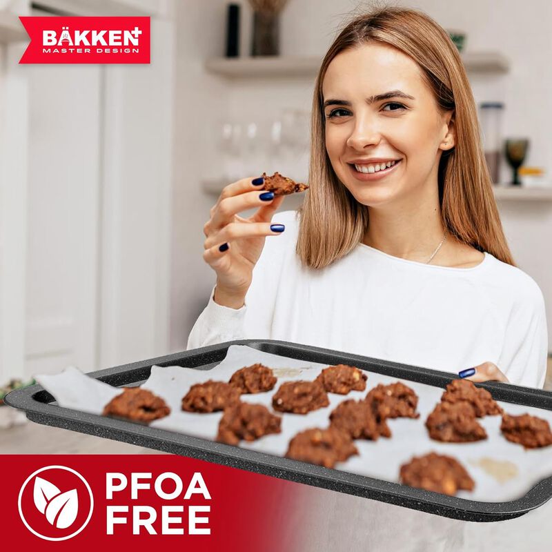 BAKKEN Kitchen Baking Pans - Nonstick Gray Coating, 13.18&rsquo;&rsquo; &times; 8.66&rsquo;&rsquo; Commercial Grade Carbon Steel Cookie Sheet, Baking Kitchen Essentials