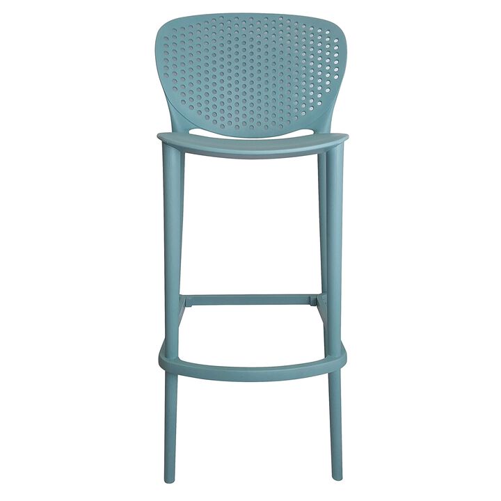 Celin 30 Inch Barstool Chair, Set of 4, Stackable, Mesh, Curved Seat, Green - Benzara