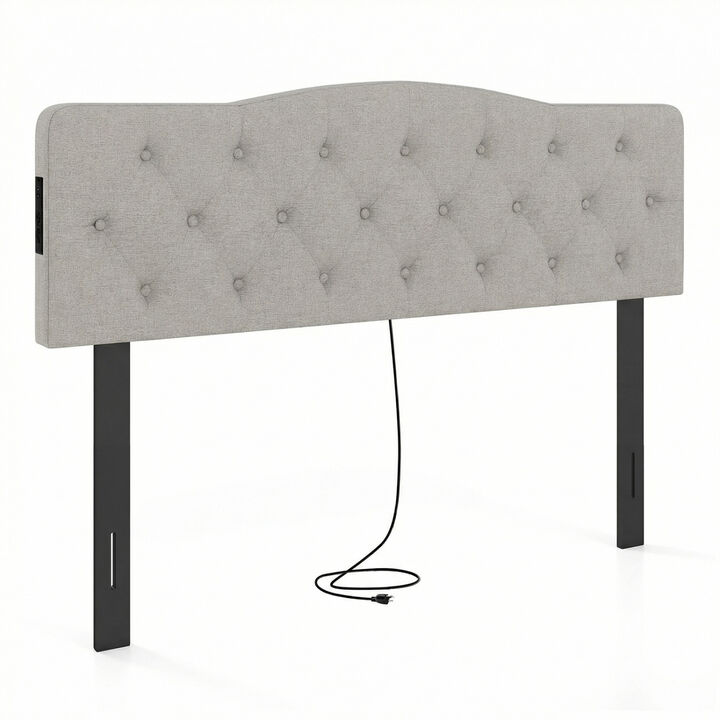Upholstered Tufted Headboard for Full and Queen Beds with 2 Power Outlets