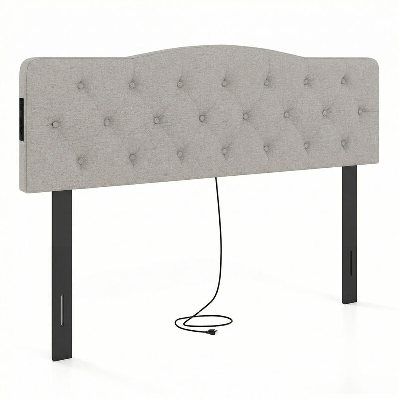 Upholstered Tufted Headboard for Full and Queen Beds with 2 Power Outlets image number 0