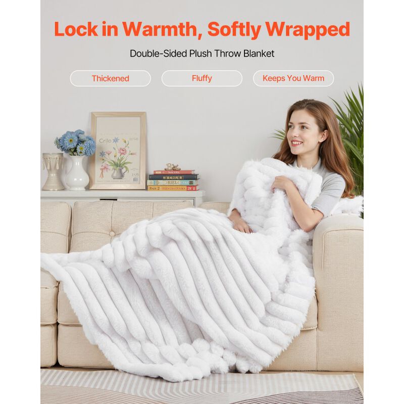 Faux Fur Throw Blanket Soft Cozy Fuzzy Lightweight Bed Blanket for Couch Sofa Bedroom-White image number 6