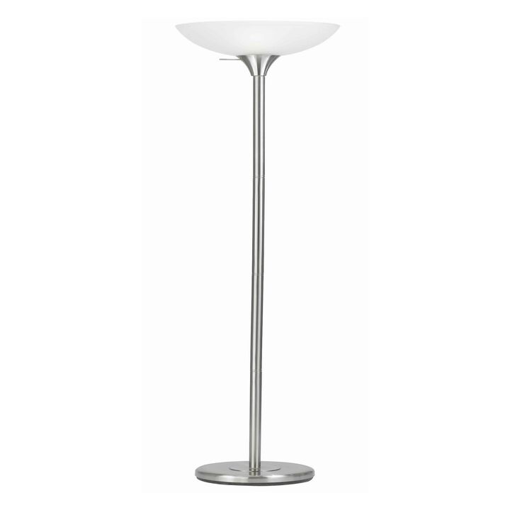 3 Way Torchiere Floor Lamp with Frosted Glass shade and Stable Base, White- Benzara