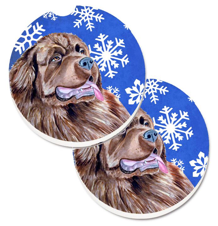Caroline's Treasures Newfoundland Winter Snowflakes Holiday Set of 2 Cup Holder Car Coasters LH9264CARC, 2.56, Multicolor