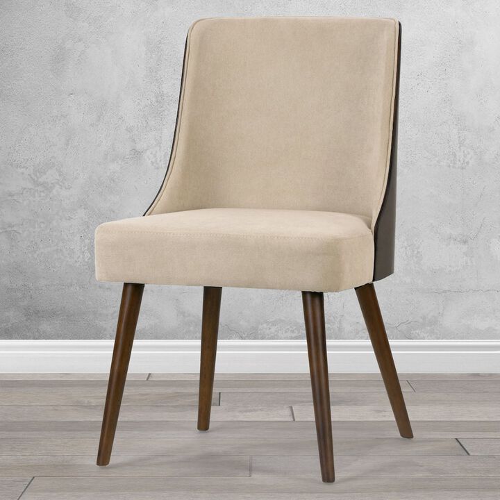 Glamour Home Set of 2 Beige Fabric Chair Dark Brown Bentwood Back and Solid Wood Legs