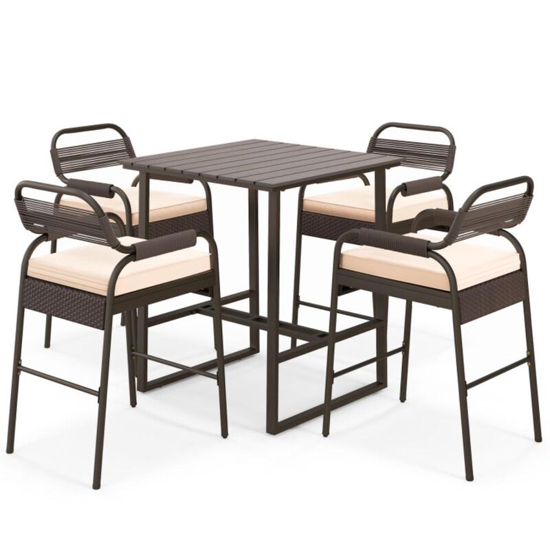 Hivvago 5 Piece Rattan Counter Set with 4 Stools and Polywood Bar Table