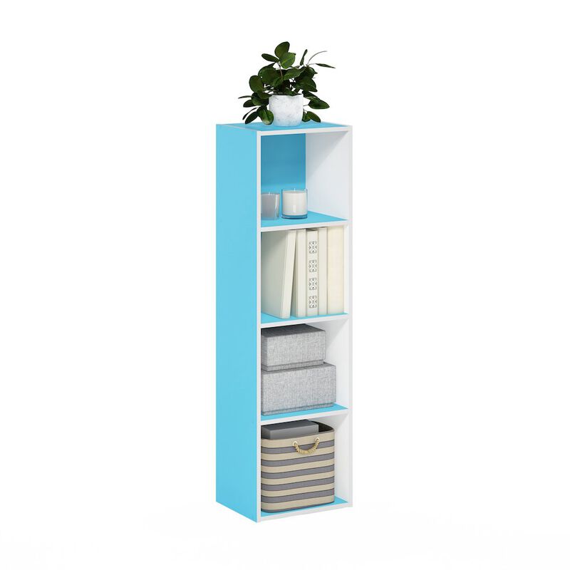 Furinno Pasir 4-Tier Open Shelf Bookcase, Light Blue/White