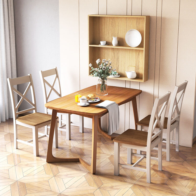 Wooden Dining Chairs Set of 2 with High Back and Rubber Wood Frame