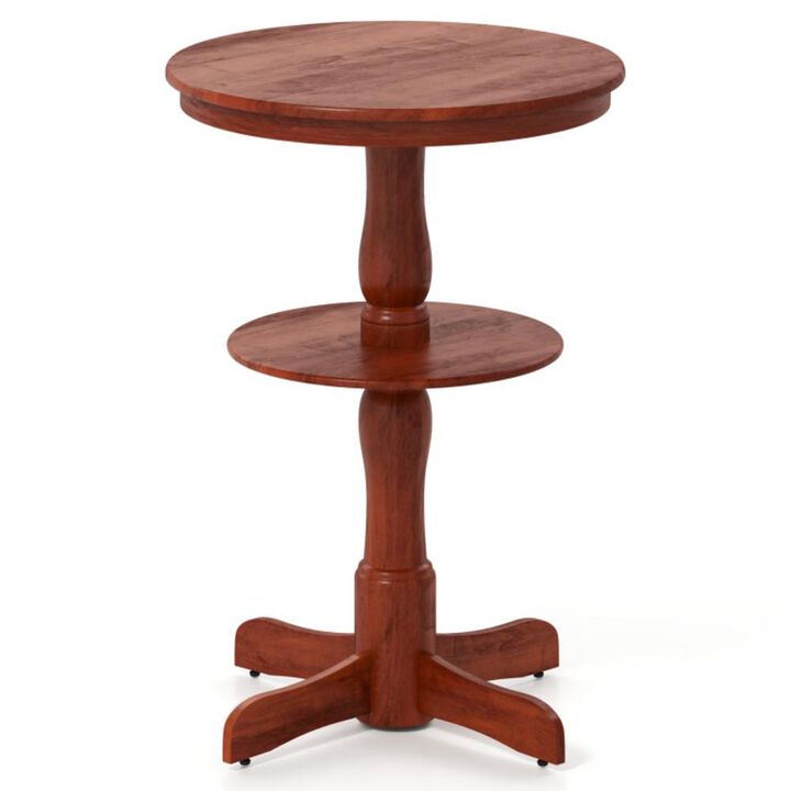 Hivvago 2-Tier Round High Top Bar Table with Storage Shelf and Pedestal Base