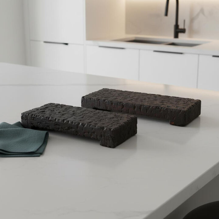 HomeRoots Set of Two Brown Wood Handmade Serving Tray