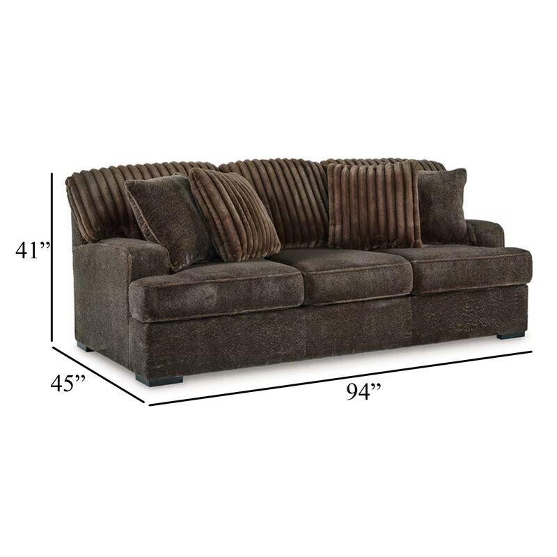 Ayle Sofa, 4 Accent Pillow, Chocolate Brown Corduroy Polyester 94 Inch image number 5
