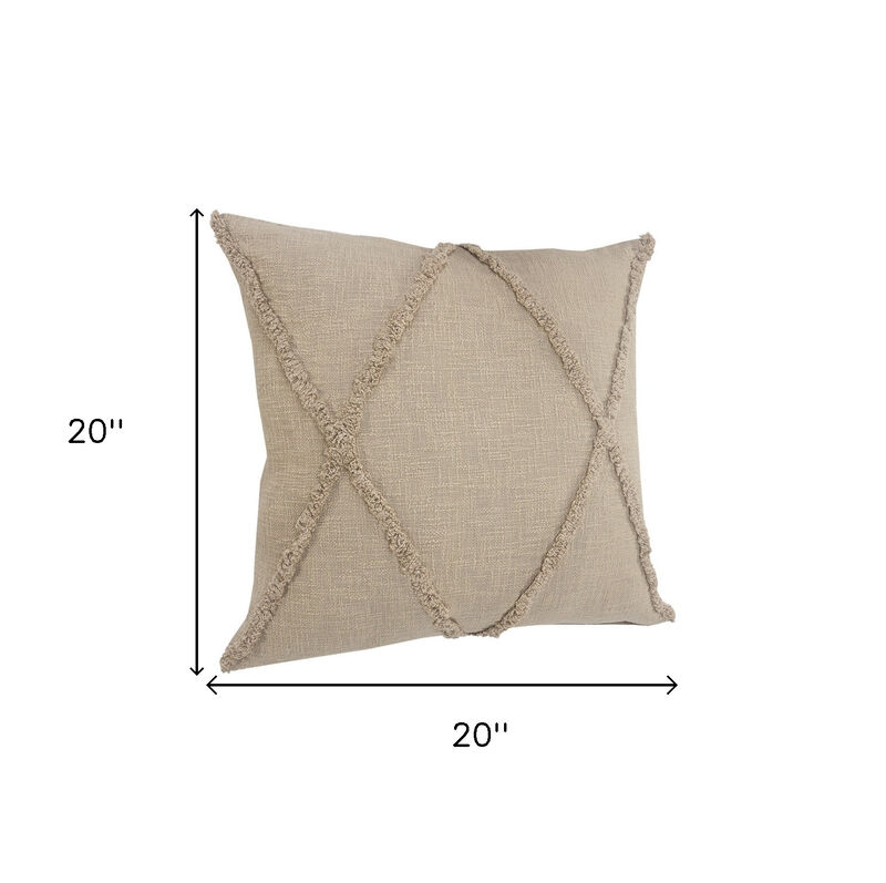 HomeRoots Set of Two Taupe and Brown Diamond Cotton Throw Pillow With Fringes image number 6