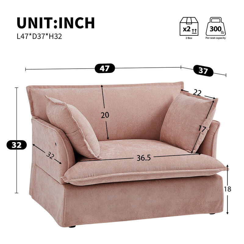 Merax Modern Chenille Upholstered Armchair with Integrated Charging Ports image number 8