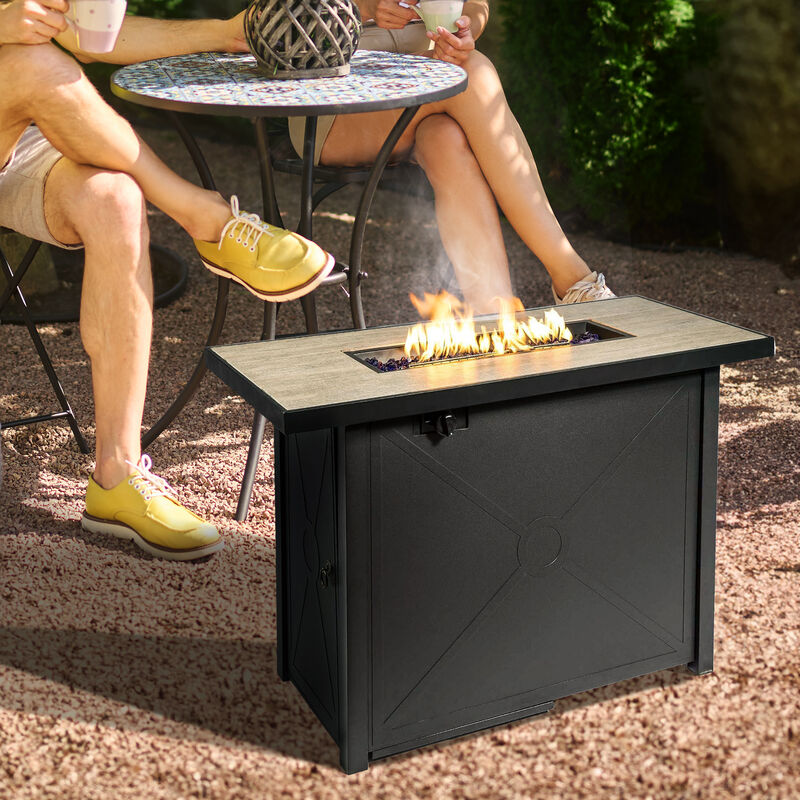 Outdoor Propane Gas Fire Pit Table with a Metal Base, Black/Stone image number 5