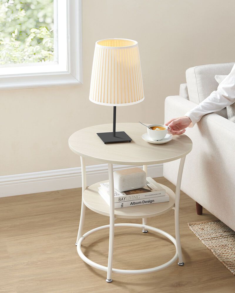 Small Round End Table with 2 Shelves &ndash; Ideal for Compact Living Spaces or Minimalist Interiors