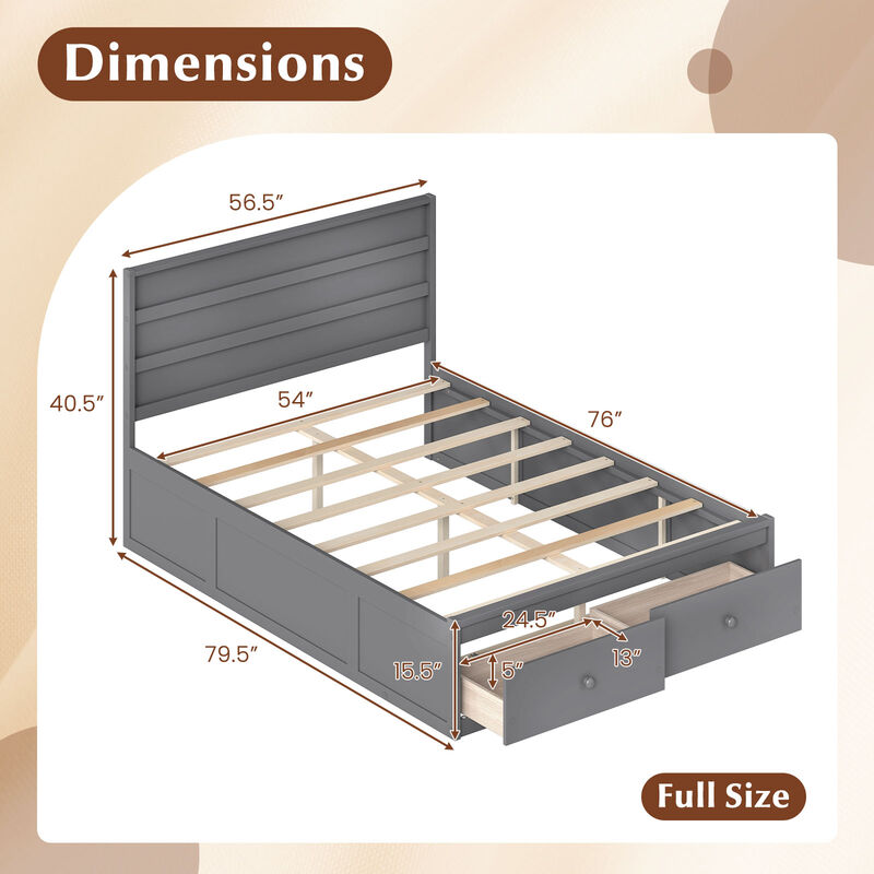 Full Wood Platform Bed Frame with Built-In Storage Drawers image number 2
