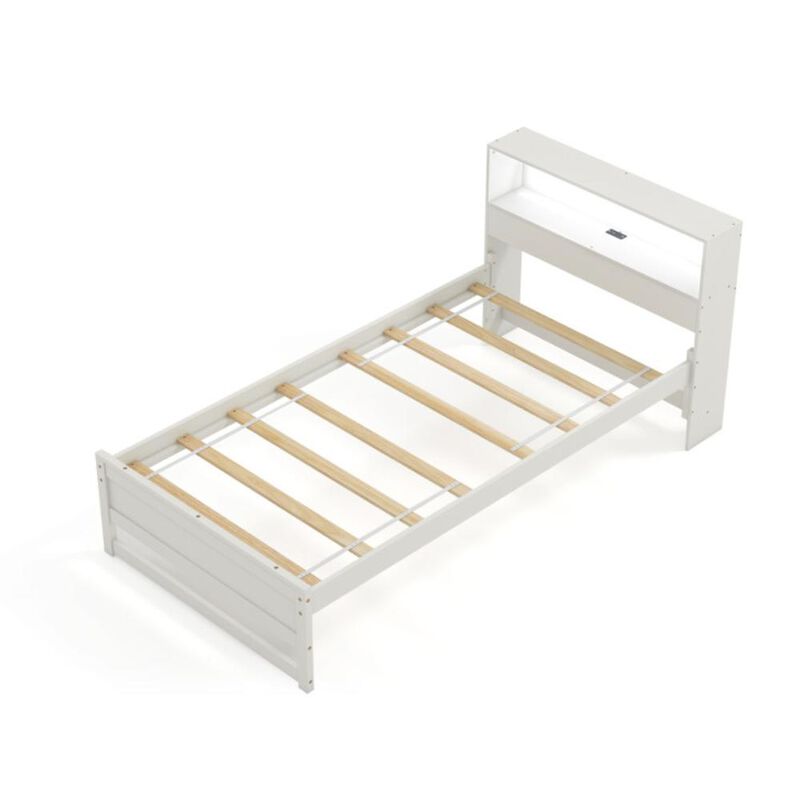 Hivvago Twin Size Bed Frame with Storage Headboard and Charging Station