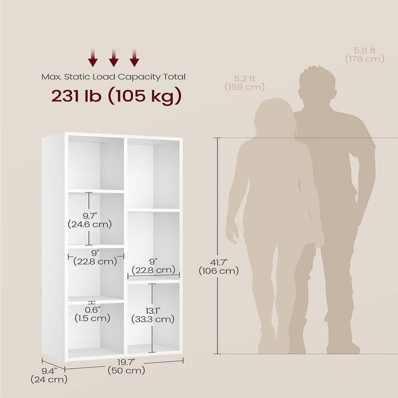 Vertical Bookshelf with 7 Open Compartments – Tall Organizer for Books, Files & Decorative Items