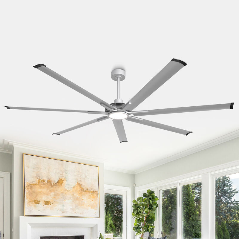 84" Modern Industrial 7-Blade Ceiling Fan with Dimmable LED Light, 6-Speed DC Motor, Remote Control