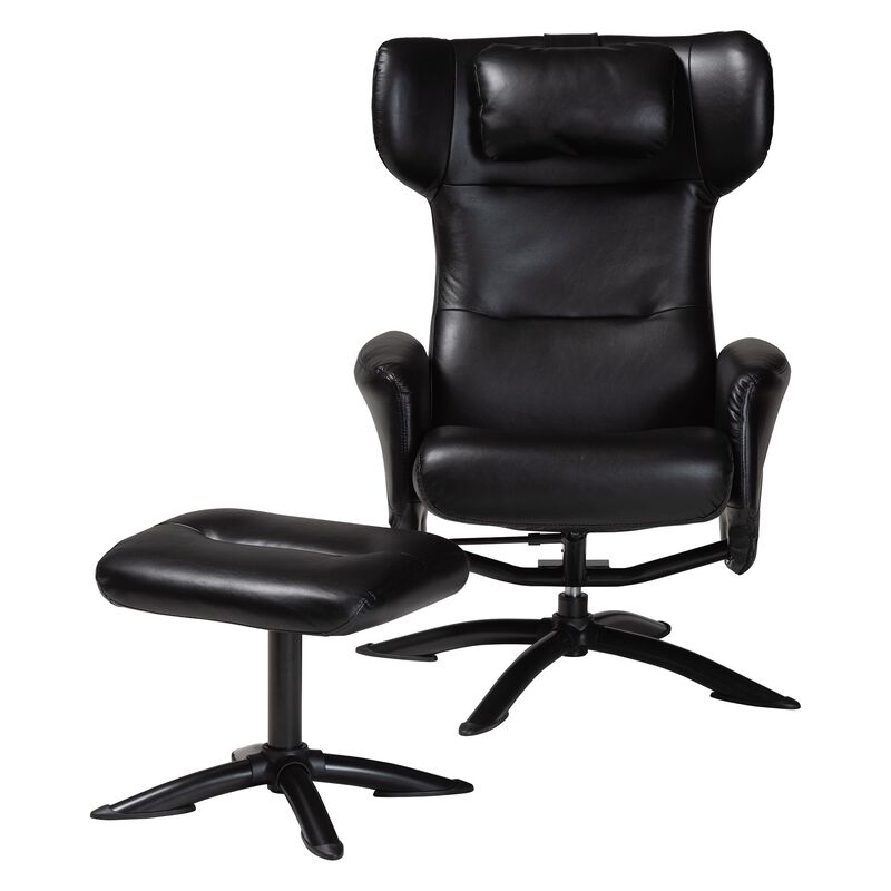 Baxton Studio Elwood Modern Black Faux Leather 2 Piece Lounge Chair and Footrest Set