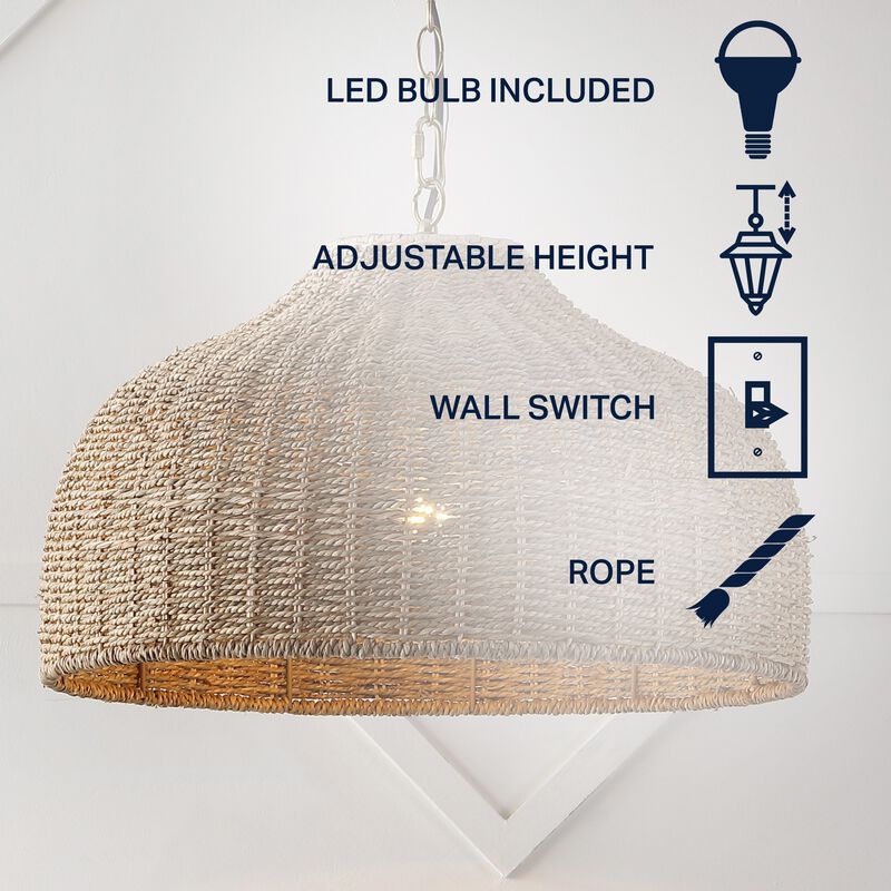 Eliza 1-Light Coastal Bohemian Rattan/Iron Dome LED Pendant