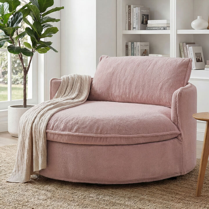 Merax 59" Round Circular Lounge Chair with Faux Rabbit Fur, 6.3" Thick Cushion