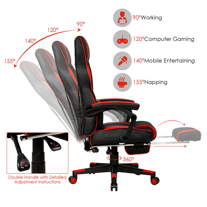 Goplus Massage Gaming Chair Reclining Racing Computer Office Chair with Footrest White