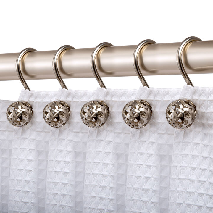 Utopia Alley Rust-Resistant Metal Shower Curtain Hooks with Hollow Ball Design, Shower Hooks Hangers for Bathroom, Kitchen Utensils, Curtains, Clothing, Towels etc - Set of 12
