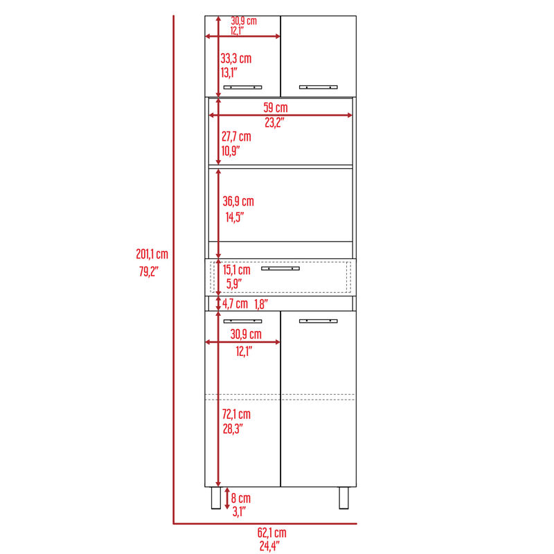 Caribe Microwave Cabinet, Four Legs, One Drawer, Double Door, One Shelf White / Smokey Oak