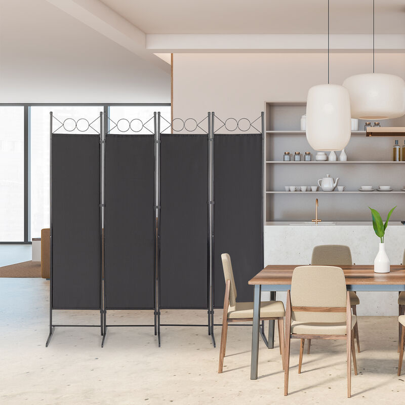 4-Panel Foldable Screen Cloth Feet Frame with Decorative Shape for Privacy and Room Division