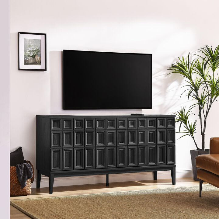 Modway Samos 62 Inch Retro Modern Sideboard with Storage in Hickory - Geometric Door Design Buffet Cabinet for Dining Room, Hallway, Living Room - Media Console Stand for Wall-Mounted TVs